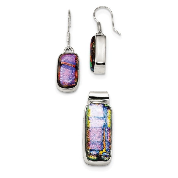 Sterling Muliticolor Dichroic Earrings Pendant