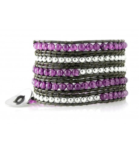 Purple Silvertone Leather Bohemian Bracelet