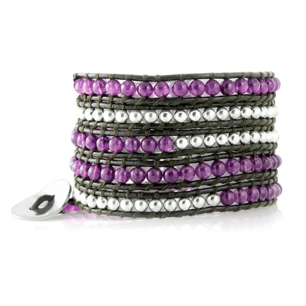 Purple Silvertone Leather Bohemian Bracelet