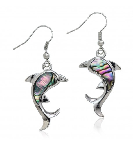 PammyJ Silvertone Abalone Dolphin Earrings