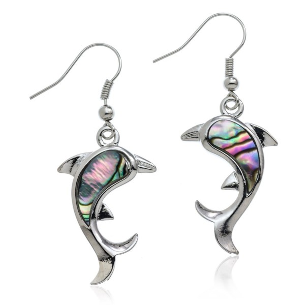 PammyJ Silvertone Abalone Dolphin Earrings