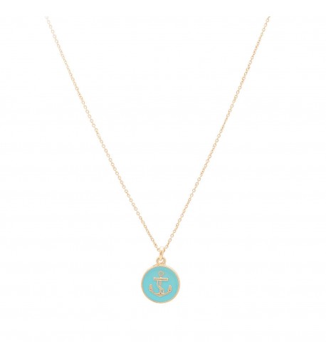 Plated Anchor Button Necklace Turquoise