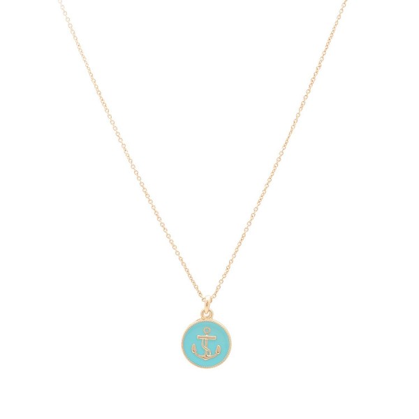 Plated Anchor Button Necklace Turquoise