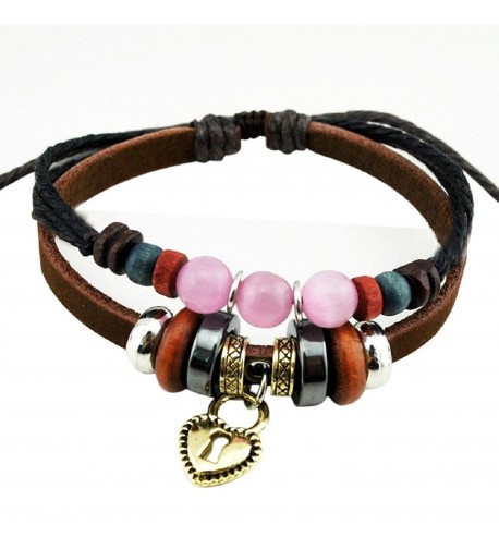 SusenstoneHeart Beaded Adjustable Leather Bracelet