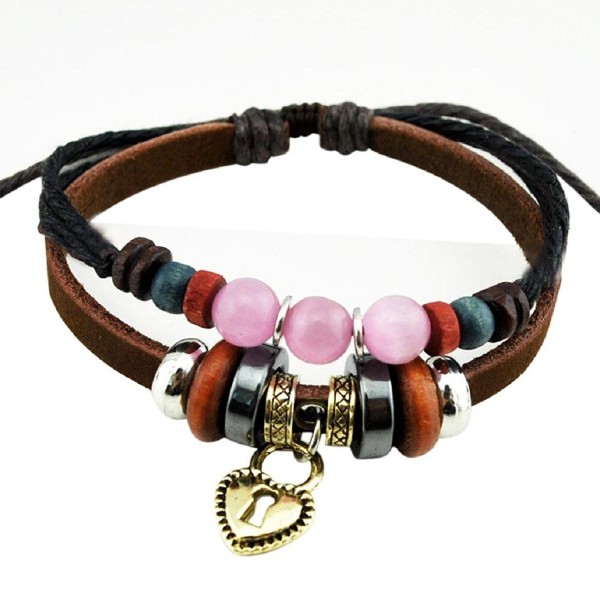 SusenstoneHeart Beaded Adjustable Leather Bracelet