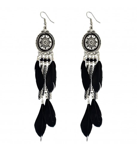 Vintage Ethnic Silver Earrings Feather