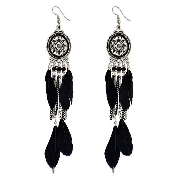 Vintage Ethnic Silver Earrings Feather