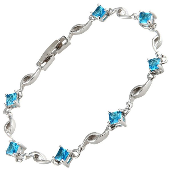 Square Simulated Aquamarine Plated Bracelet