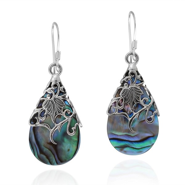 Floral Teardrop Abalone Sterling Earrings