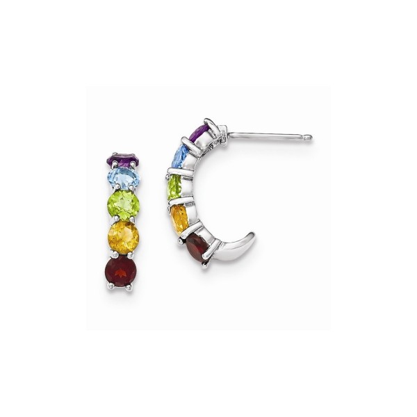 Sterling Silver Gemstone J Hoop Earrings