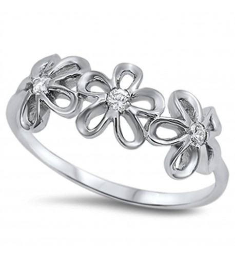 Clear Flower Plumeria Sterling Silver