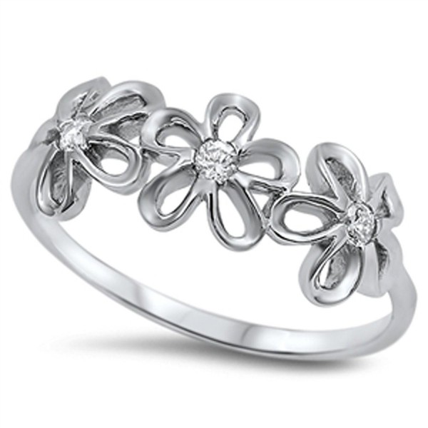 Clear Flower Plumeria Sterling Silver