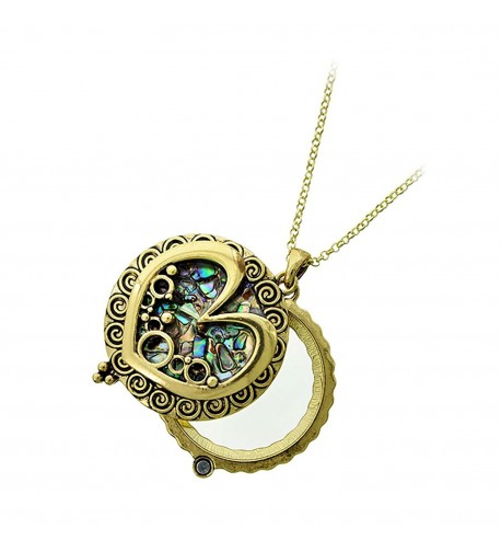 Antiqued Abalone Heart Magnifying Necklace