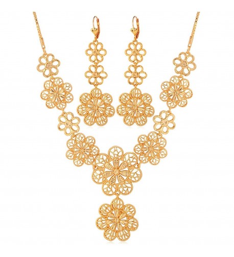 Flower Necklace Plated Dangling Earrings