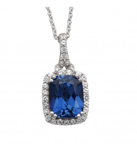 Jewelili Sterling Cushion Sapphire Necklace