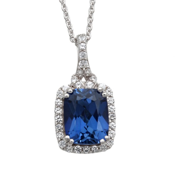 Jewelili Sterling Cushion Sapphire Necklace