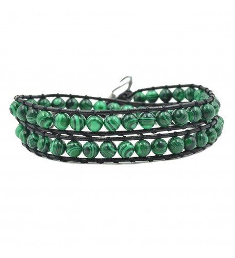 Handmade Leather Bracelet Adjustable Malachite