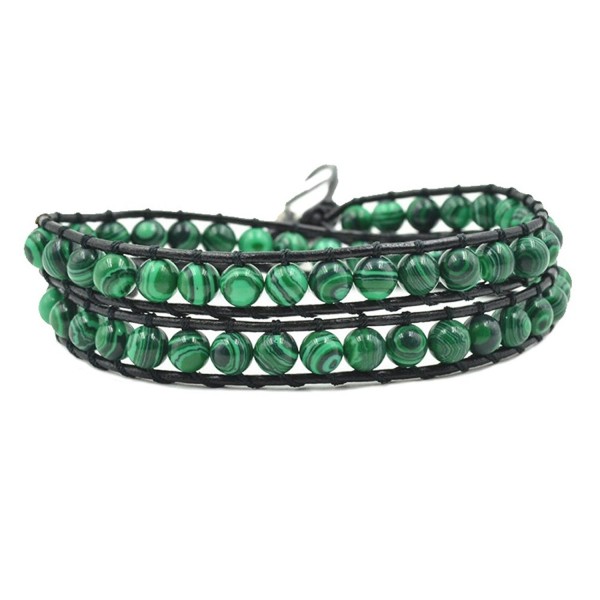 Handmade Leather Bracelet Adjustable Malachite