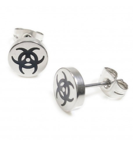 Stainless Steel Silver Biohazard Earrings