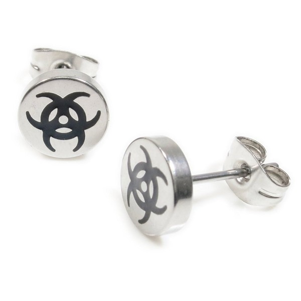 Stainless Steel Silver Biohazard Earrings