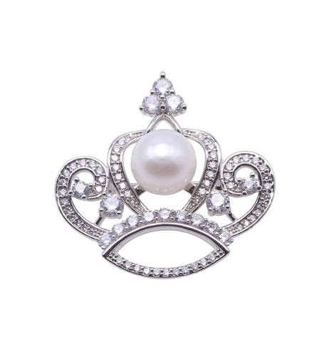 JYX Crwon style Freshwater Pearl Brooch Silver