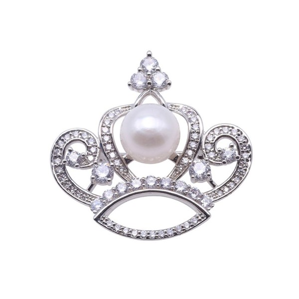 JYX Crwon style Freshwater Pearl Brooch Silver