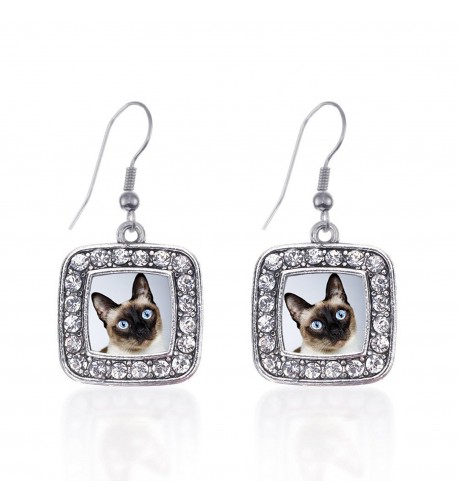 Inspired Silver Siamese Earrings Rhinestones