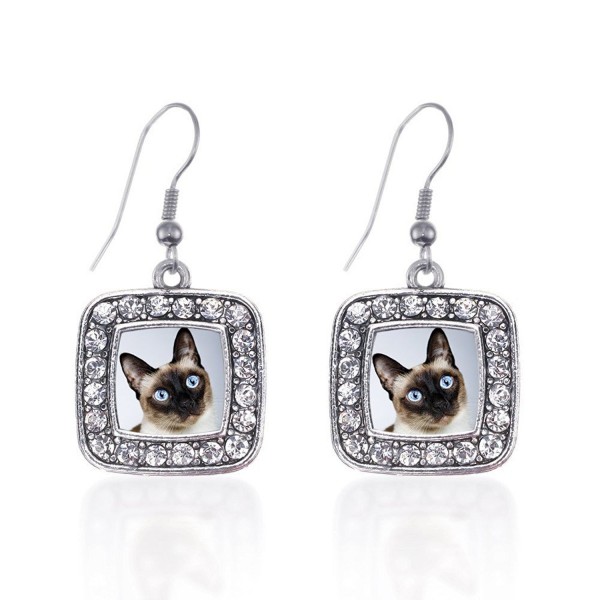 Inspired Silver Siamese Earrings Rhinestones