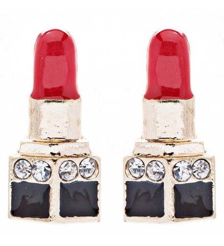 Lipstick Crystal Rhinestone Enamel Earrings