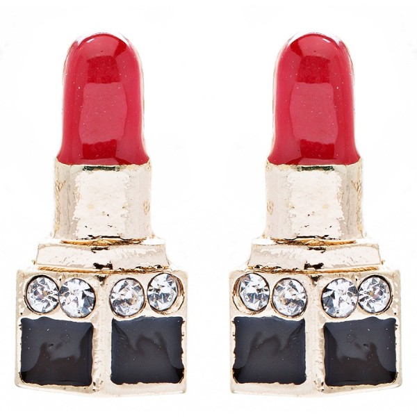 Lipstick Crystal Rhinestone Enamel Earrings