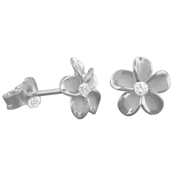 Rhodium Sterling Silver Plumeria Earrings