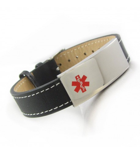 MyIDDr Leather Medical Bracelet Steel