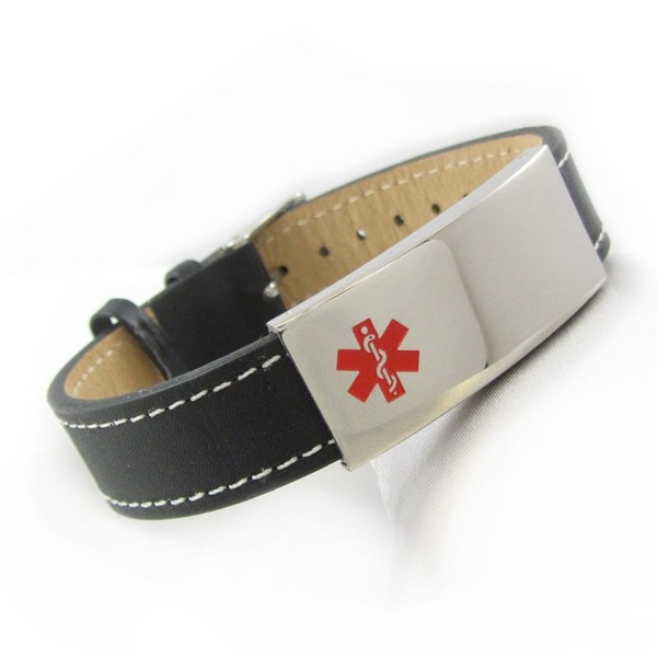 MyIDDr Leather Medical Bracelet Steel