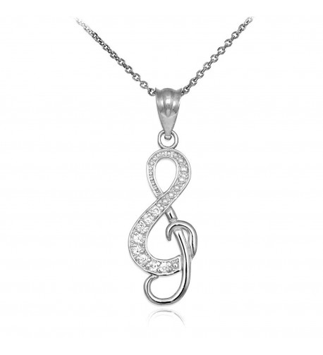 Sterling CZ Studded Music Pendant Necklace