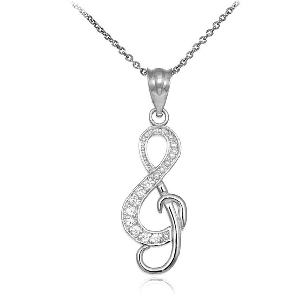 Sterling CZ Studded Music Pendant Necklace