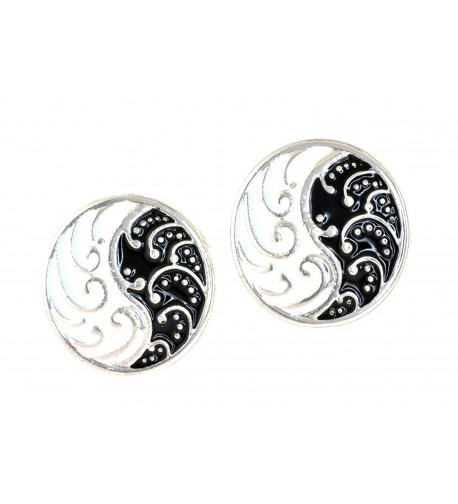 Siver tone Waves Black Enamel Earrings