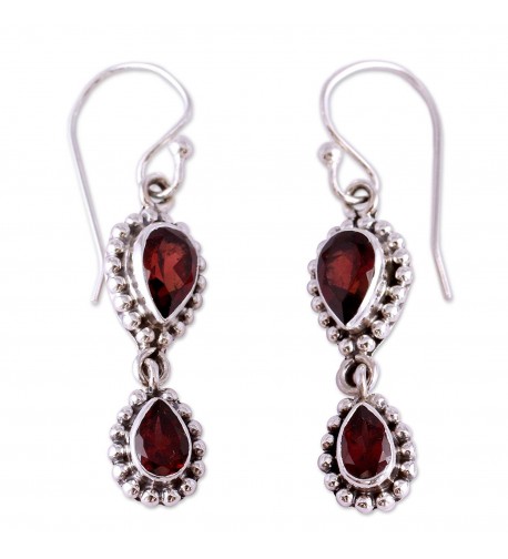 NOVICA Garnet Sterling Teardrop Earrings