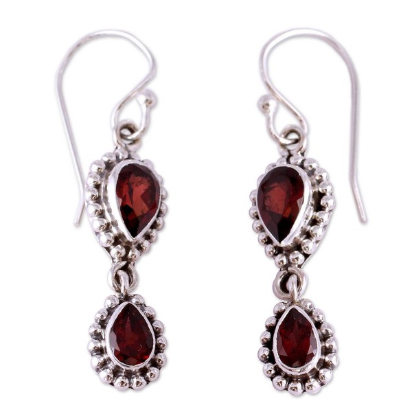 NOVICA Garnet Sterling Teardrop Earrings