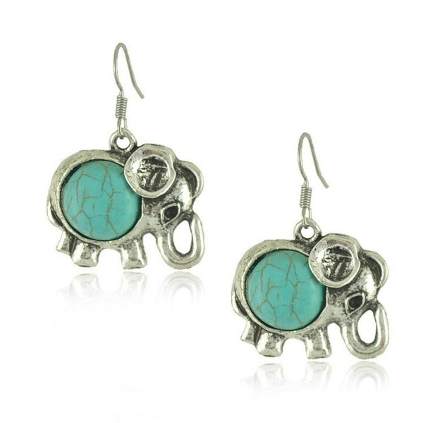 Vintage Tibetan Elephant Turquoise Earrings