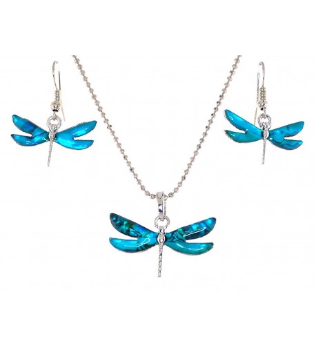 Dragonfly Inspired Necklace Earrings Set Blue