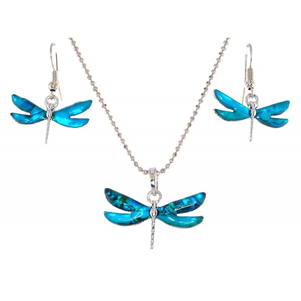 Dragonfly Inspired Necklace Earrings Set Blue