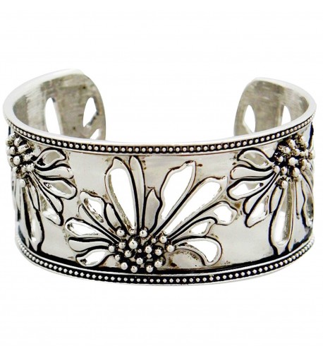 Nouveau Silver Tone Floral Bangle Bracelet