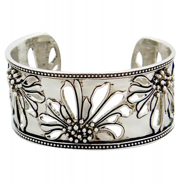 Nouveau Silver Tone Floral Bangle Bracelet