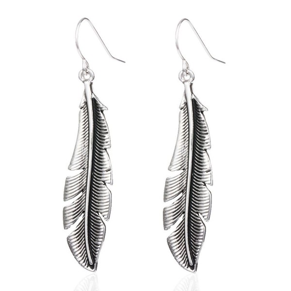 HUIMEI Antique Silver Feather Earring