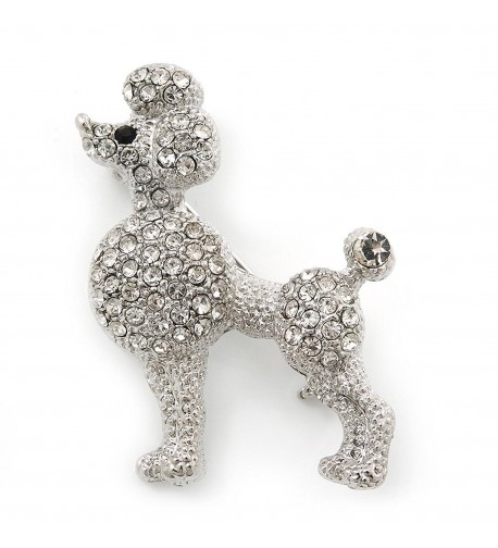 Rhodium Plated Crystal Poodle Brooch