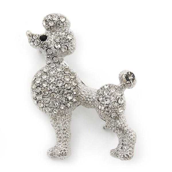 Rhodium Plated Crystal Poodle Brooch