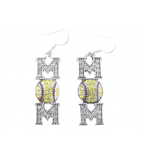 Softball Yellow Crystals Stitching Earrings