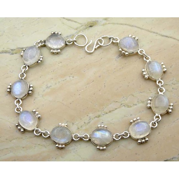 Moonstone Bracelet 925 Silver Overlay Handmade Boho Style Jewelry