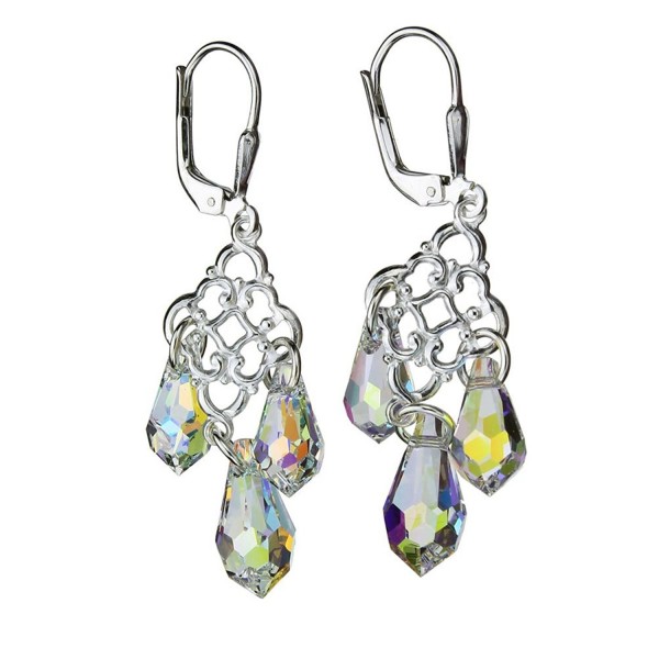 Sterling Leverback Earrings Borealis Swarovski