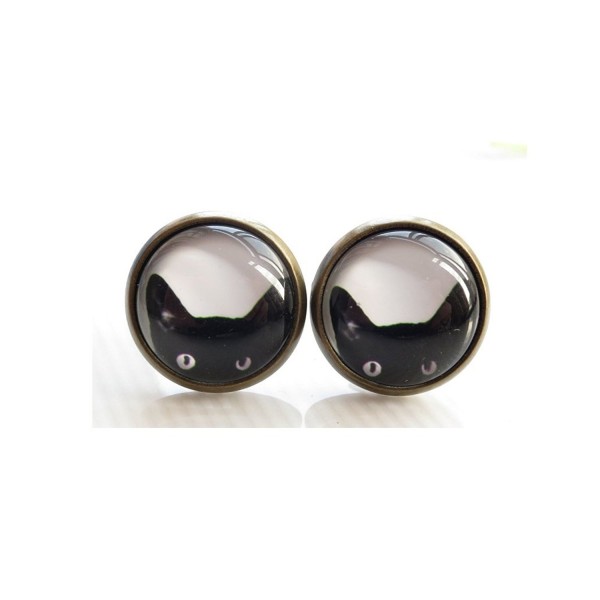 Cat Earrings black stud peeking